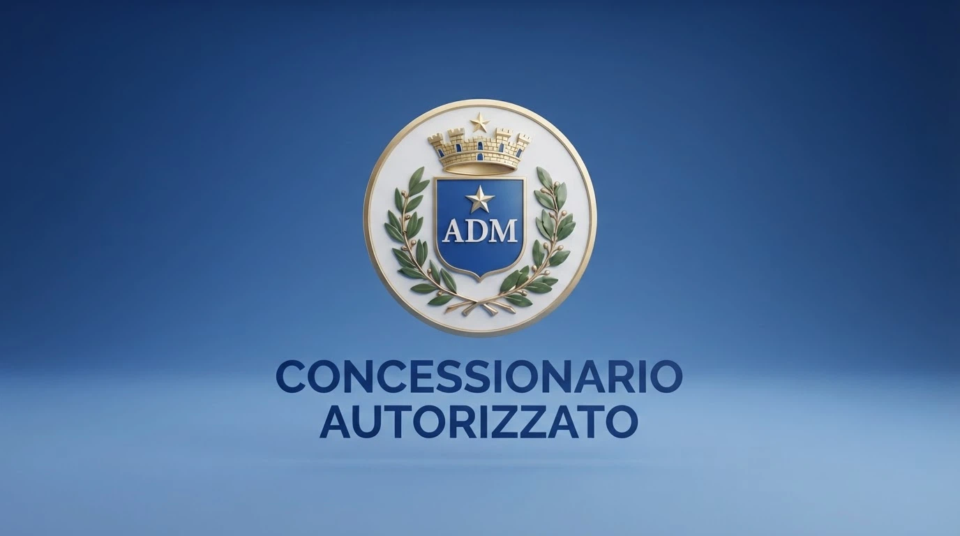 Il logo ufficiale dell'Agenzia delle Dogane e dei Monopoli accanto alla dicitura «Concessionario Autorizzato» su sfondo istituzionale