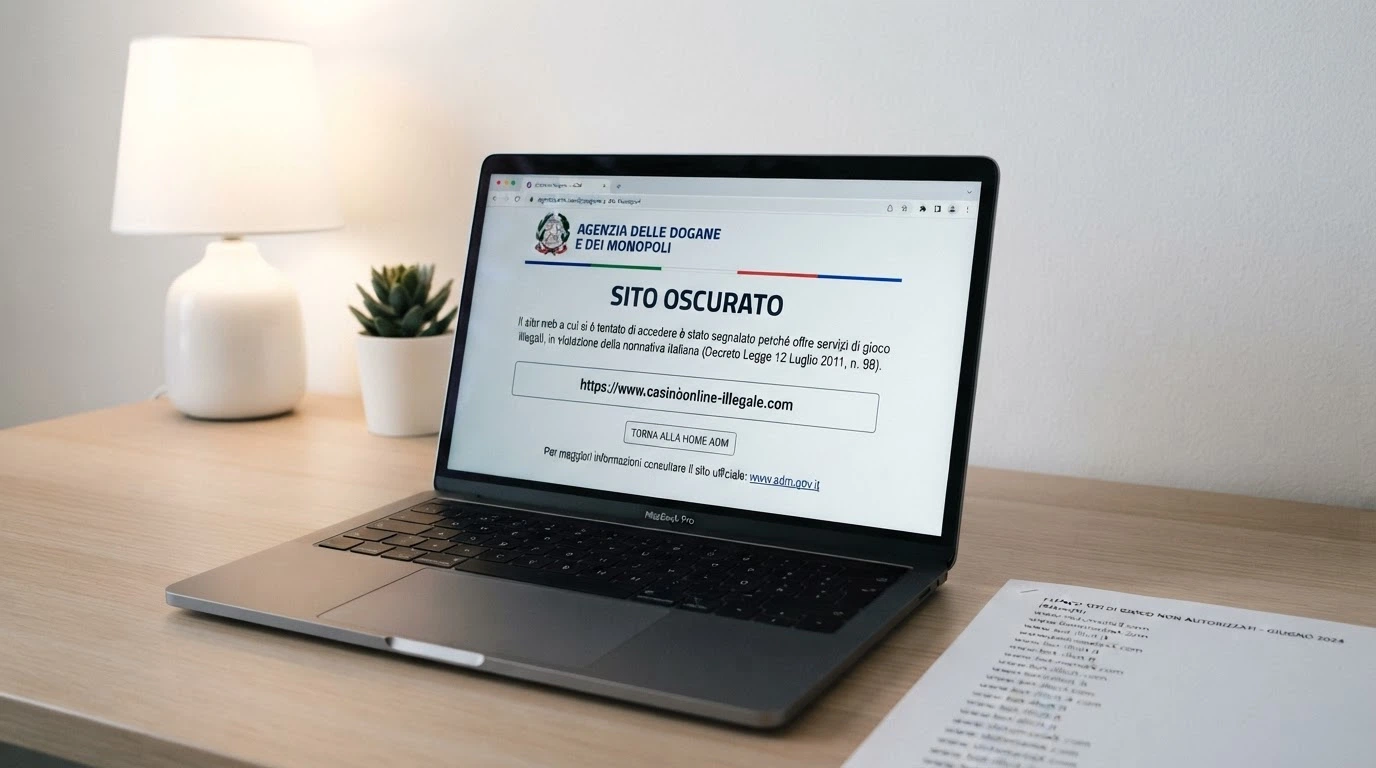 Pagina di reindirizzamento ADM con avviso di sito inibito e rimando al dominio admlisten.adm.gov.it