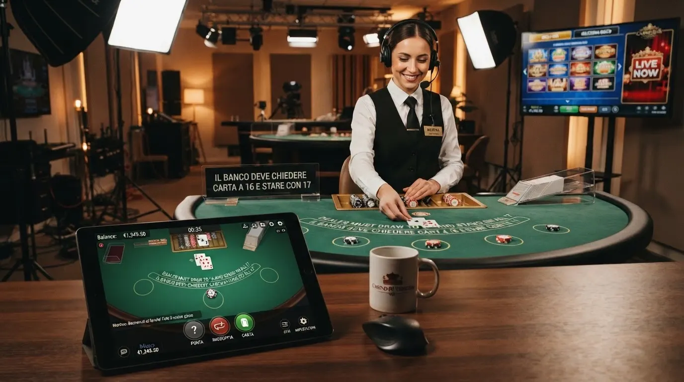 Tavolo di casinò live con croupier dal vivo, interfaccia Evolution Gaming e slot BTG visibile nella lobby del casinò