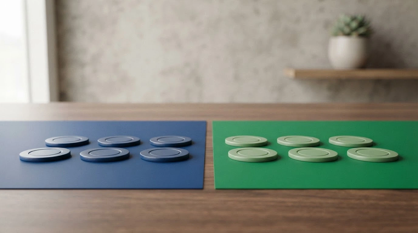 Una griglia con le tessere di cinque casinò su sfondo blu Malta e cinque su sfondo verde Italia, a rappresentare la spaccatura MGA puro contro doppia licenza.