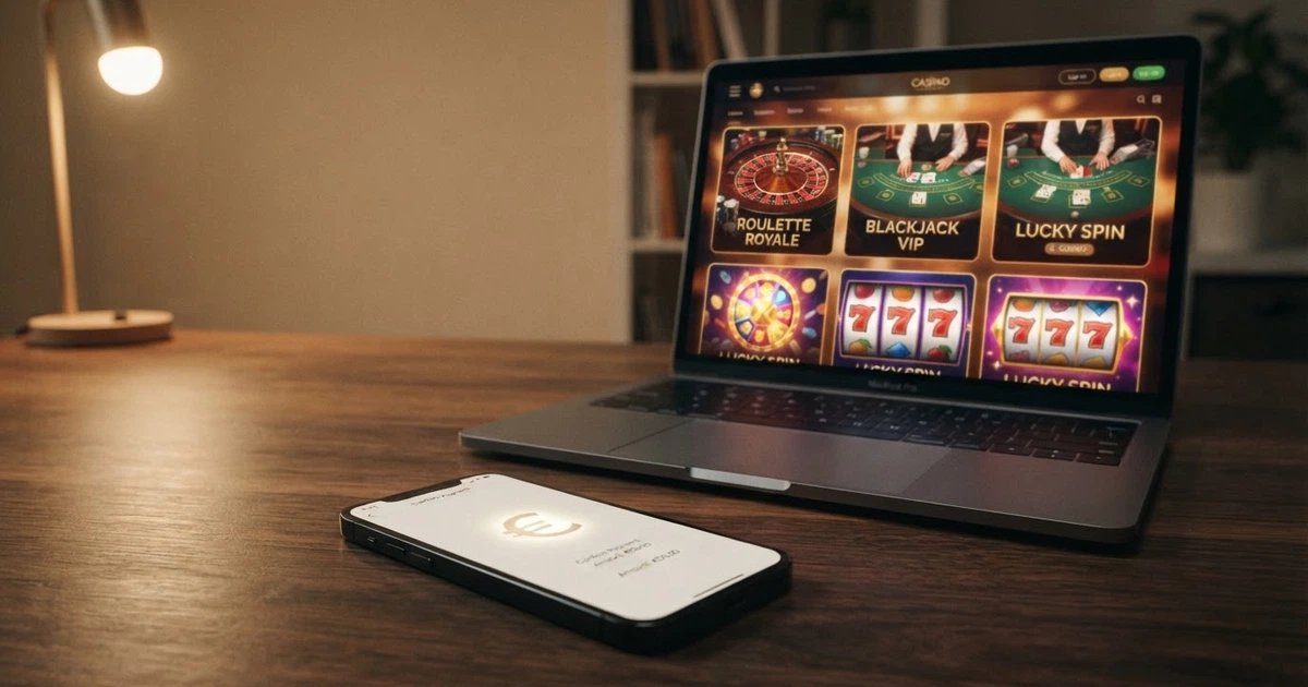 Un telefono con l'interfaccia di pagamento HiPay e una schermata di casinò online sullo sfondo