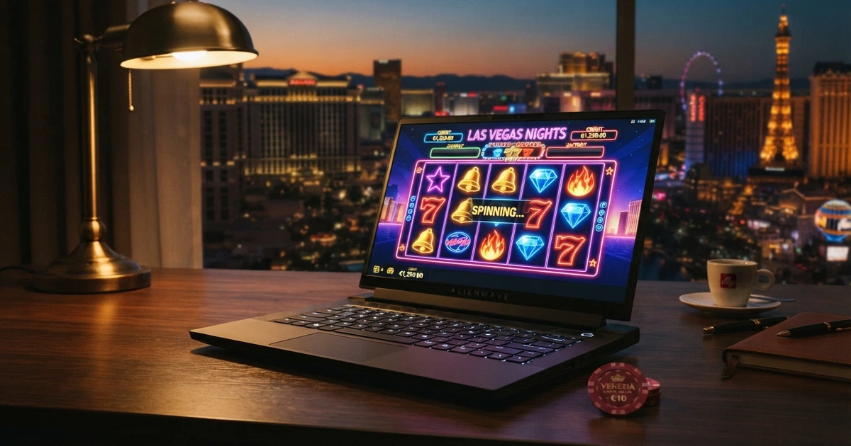 Interfaccia di un casinò online con slot machine a tema americano, rulli colorati, simboli stellati e grafica in stile Las Vegas