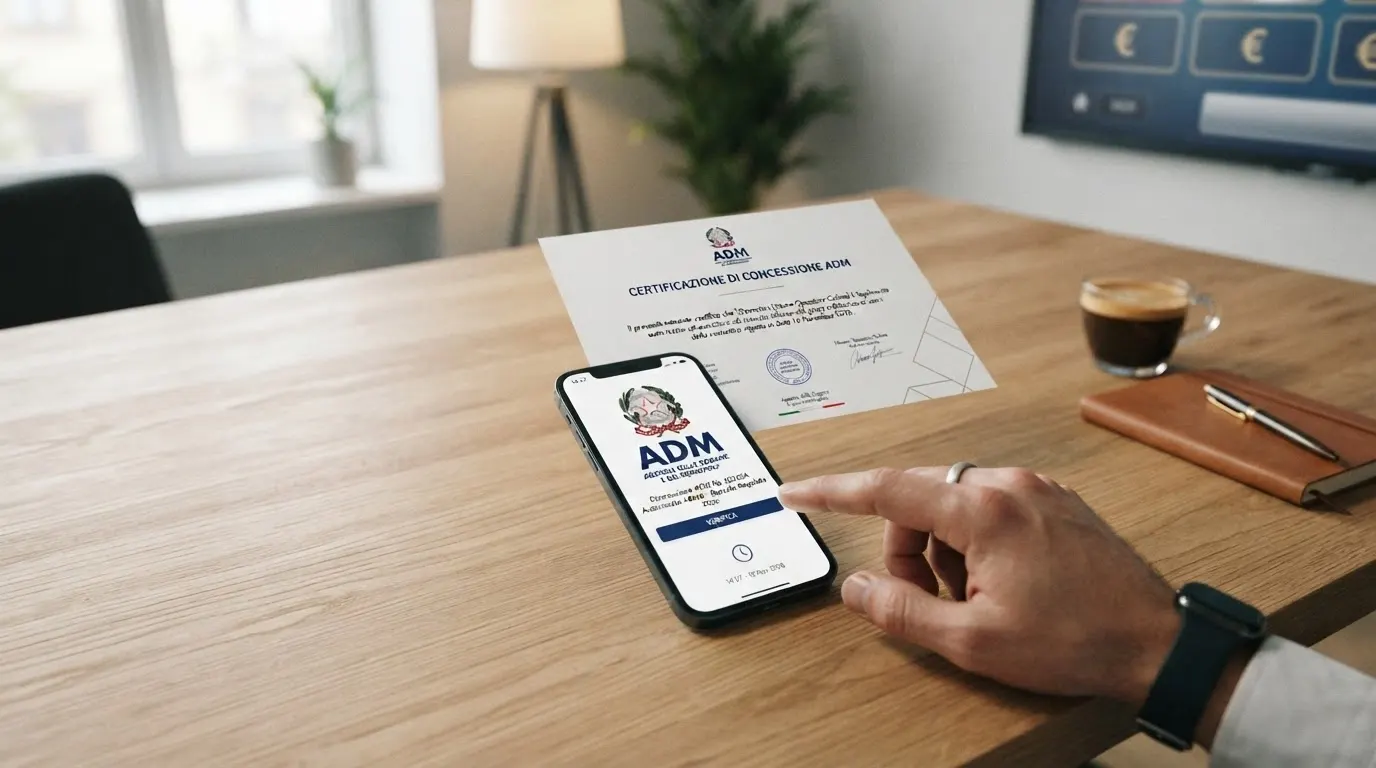 Il logo dell'Agenzia delle Dogane e dei Monopoli accanto alla dicitura concessione e a un lucchetto di sicurezza