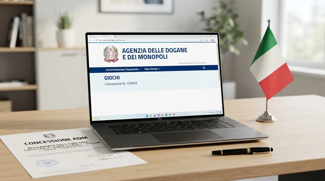Logo dell'Agenzia delle Dogane e dei Monopoli (ADM) accanto al simbolo del gioco legale e alla bandiera italiana