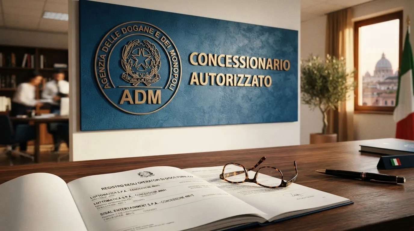 Il logo ufficiale dell'Agenzia delle Dogane e dei Monopoli accanto alla dicitura «concessionario autorizzato» in italiano, su sfondo istituzionale blu