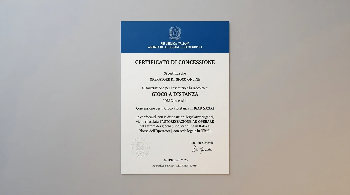 Il logo dell'Agenzia delle Dogane e dei Monopoli accanto a un estratto del registro dei concessionari autorizzati al gioco a distanza