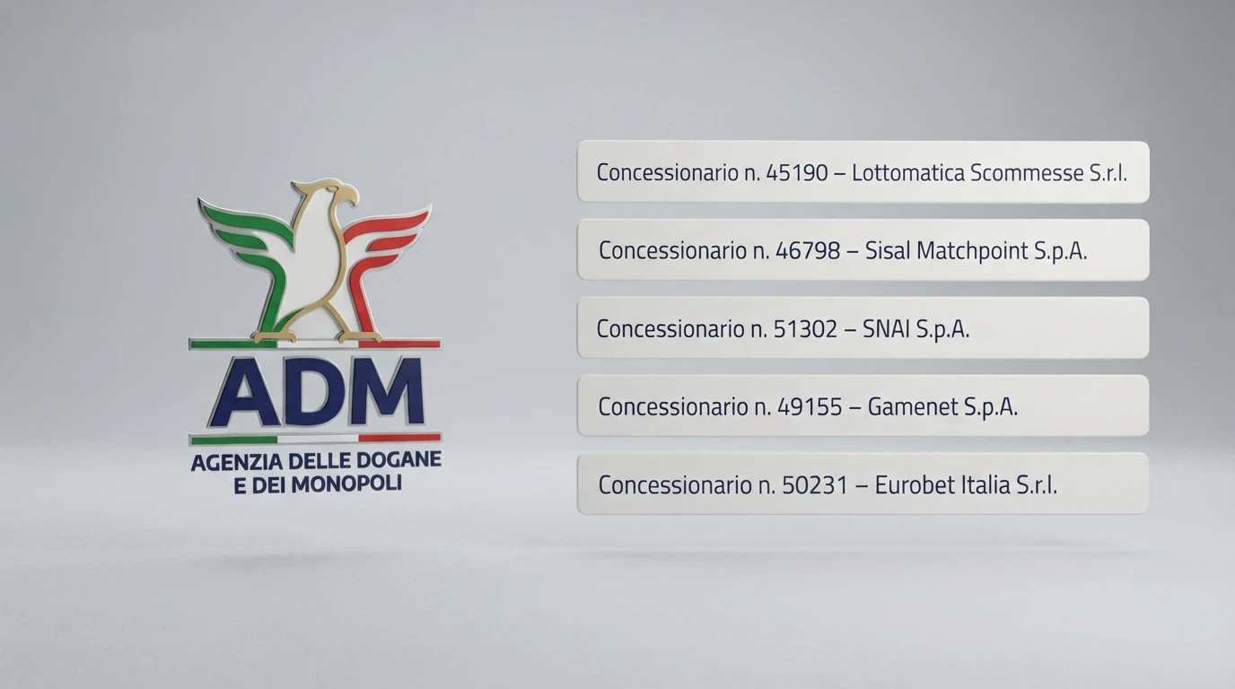 Il logo ADM e un estratto dell'elenco concessionari sul portale ufficiale