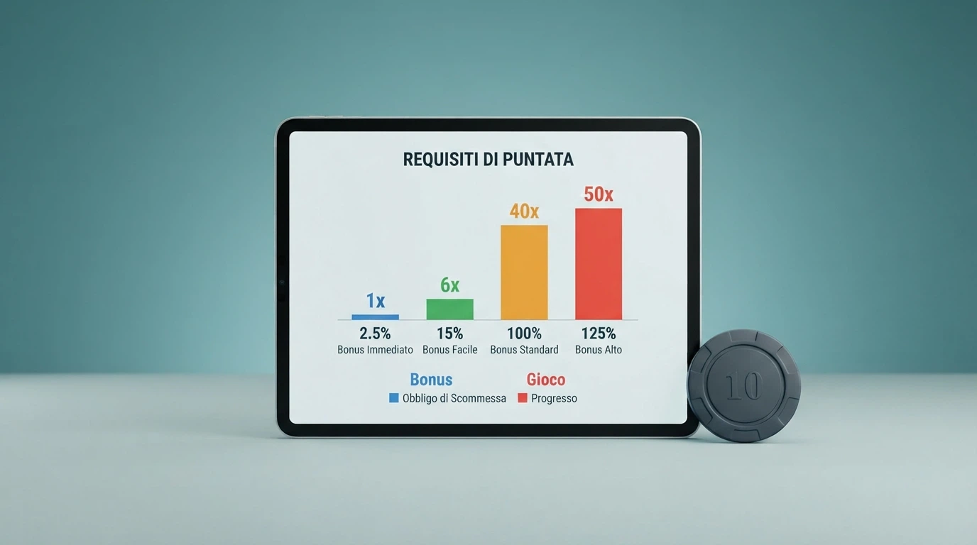 Un riepilogo visivo che mette a confronto i bonus di benvenuto e i requisiti di wagering dei casinò BCH recensiti