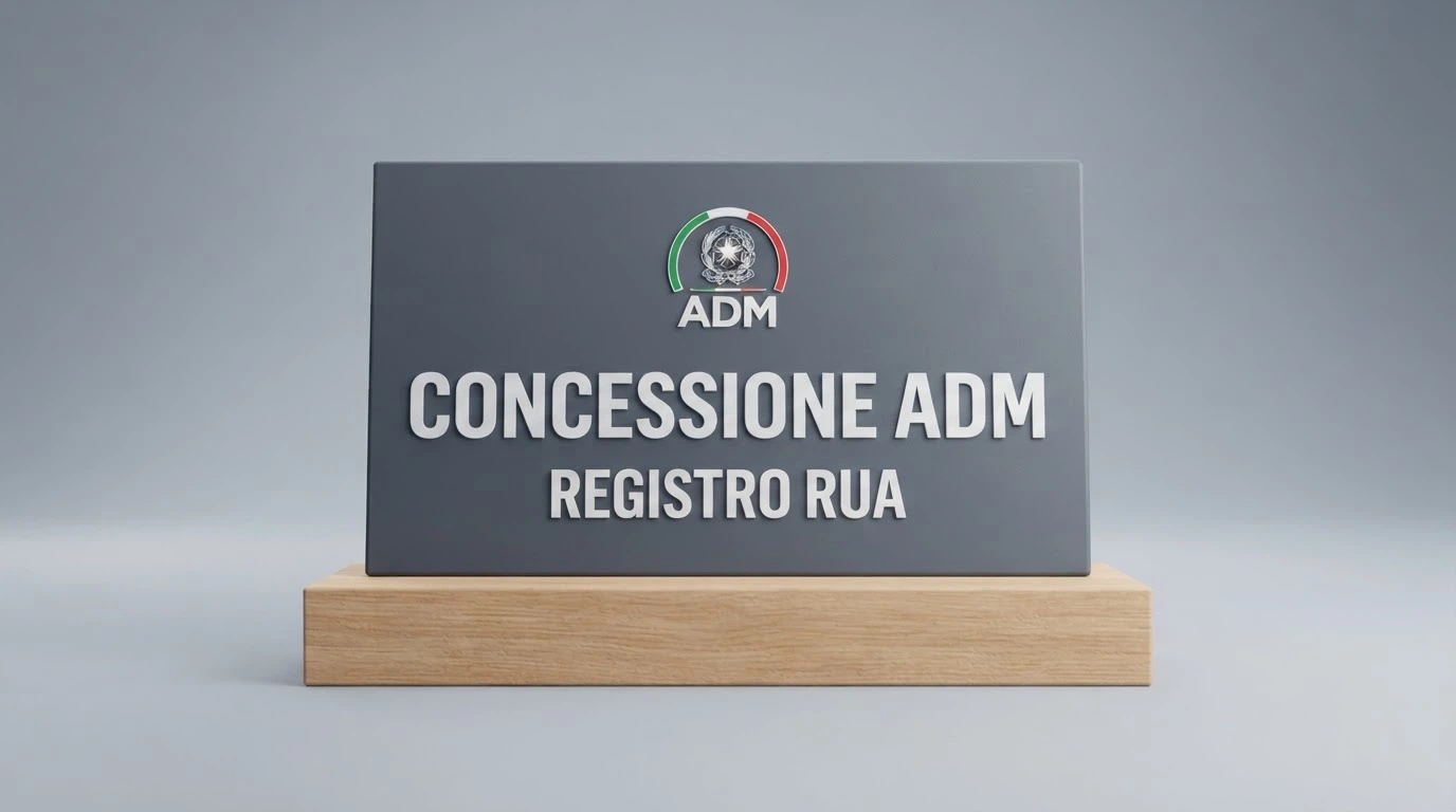 Il logo ufficiale dell'Agenzia delle Dogane e dei Monopoli accanto alla dicitura concessione e al simbolo del registro RUA