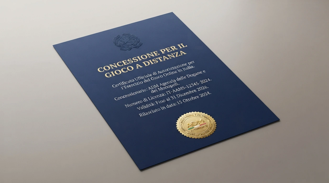 Il logo ufficiale dell'Agenzia delle Dogane e dei Monopoli (ADM) affiancato al testo di una concessione per il gioco a distanza