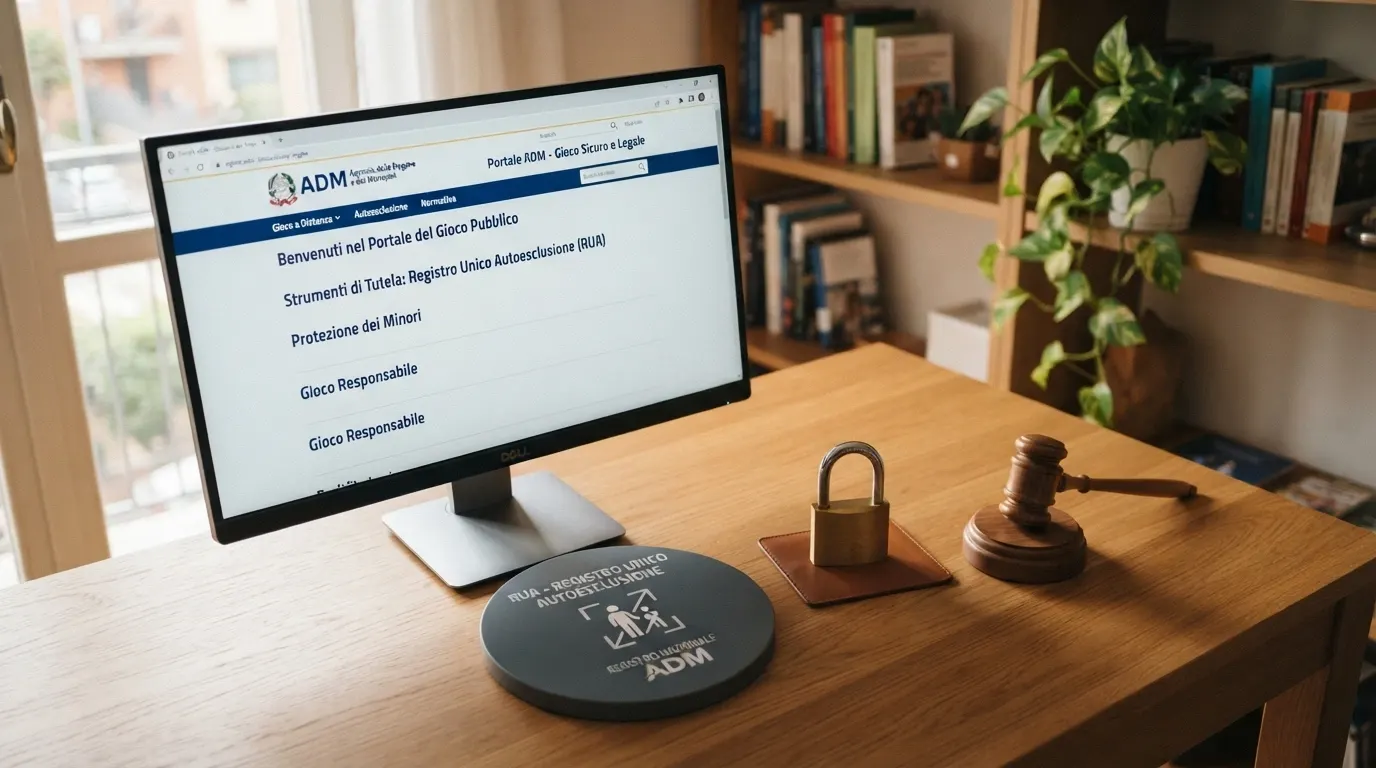 Il logo dell'Agenzia delle Dogane e dei Monopoli (ADM) accanto a icone che rappresentano le tutele: uno scudo per il RUA, un lucchetto per la sicurezza e un martelletto per il ricorso legale