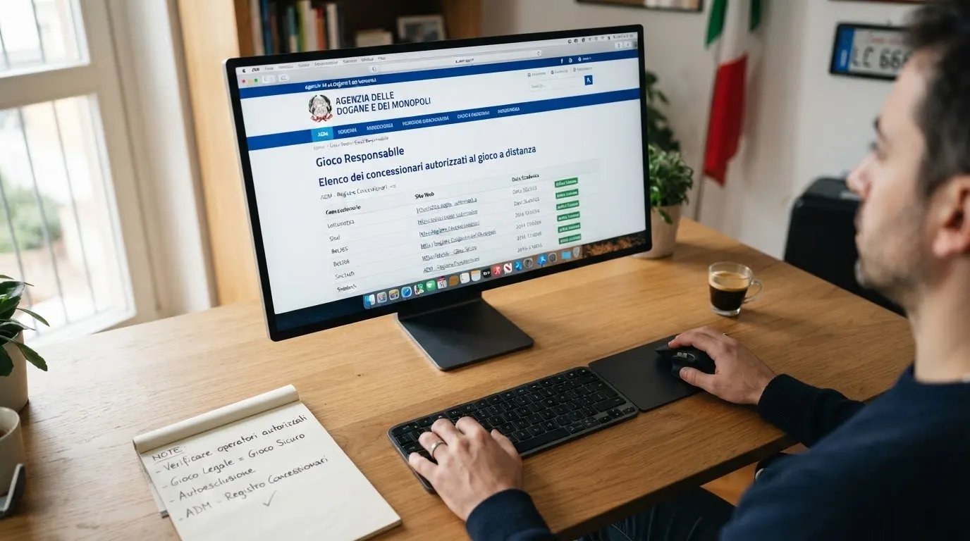 Schermata del sito ADM con il registro dei concessionari o la pagina dell'autoesclusione RUA, affiancata dal logo dell'Agenzia delle Dogane e dei Monopoli.