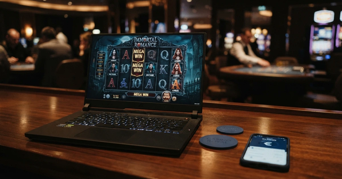 Il logo di Microgaming su uno sfondo che richiama l'interfaccia di una lobby di casinò online, con icone di slot e tavoli da gioco in secondo piano