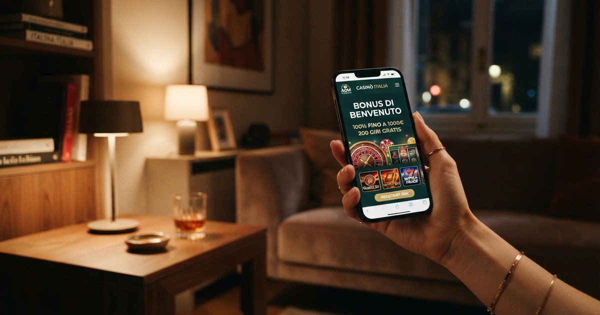 Schermata di un casinò online con licenza ADM che mostra un'offerta di bonus di benvenuto, con l'importo del bonus, il requisito di puntata e il pulsante di registrazione in primo piano