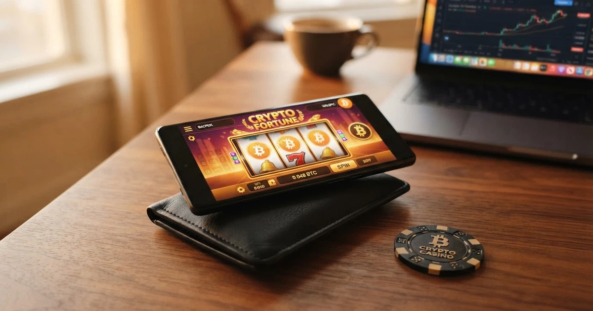 Uno smartphone che mostra l'interfaccia di un casinò online con il logo di Bitcoin Cash in evidenza sullo schermo
