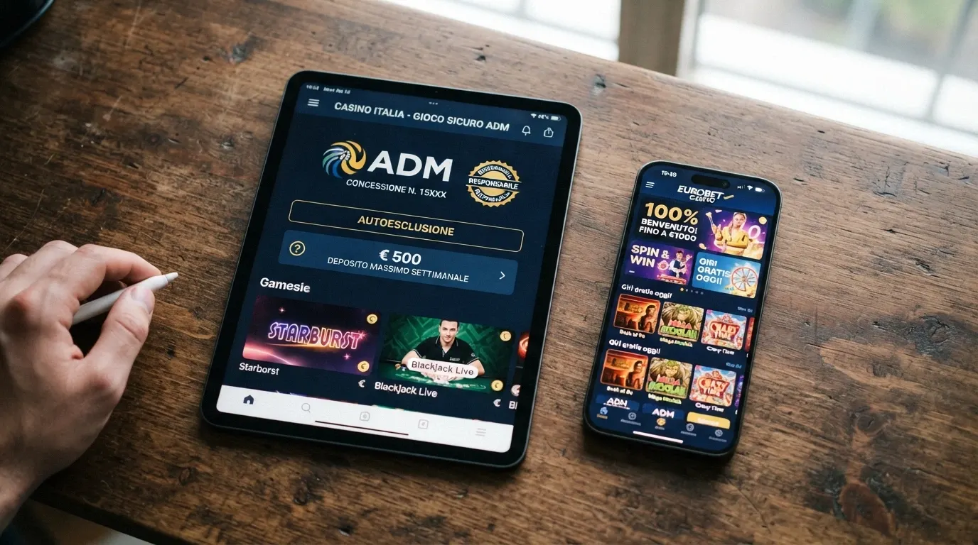 Una tabella comparativa stilizzata con le colonne chiave del confronto — licenza, bonus, giri gratis, codice fiscale — e le righe dei 10 operatori, divise visivamente tra non-AAMS e ADM.