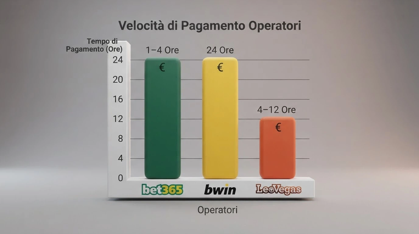 Un grafico che confronta i tempi di prelievo dei tre operatori con Trustly (bet365, bwin, LeoVegas) rispetto alla media degli altri operatori recensiti
