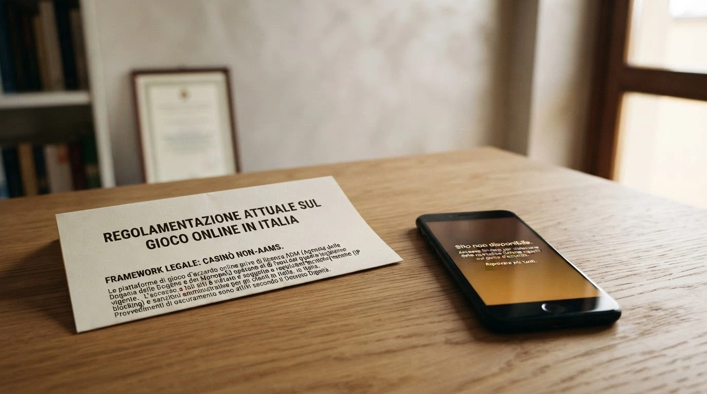 Un documento ufficiale con il timbro ADM accanto alla schermata di un sito bloccato con la notifica DNS dell'operatore telefonico italiano