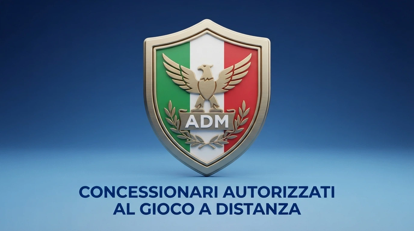 Il logo ufficiale dell'Agenzia delle Dogane e dei Monopoli accanto alla dicitura «Concessionari autorizzati al gioco a distanza» su sfondo istituzionale