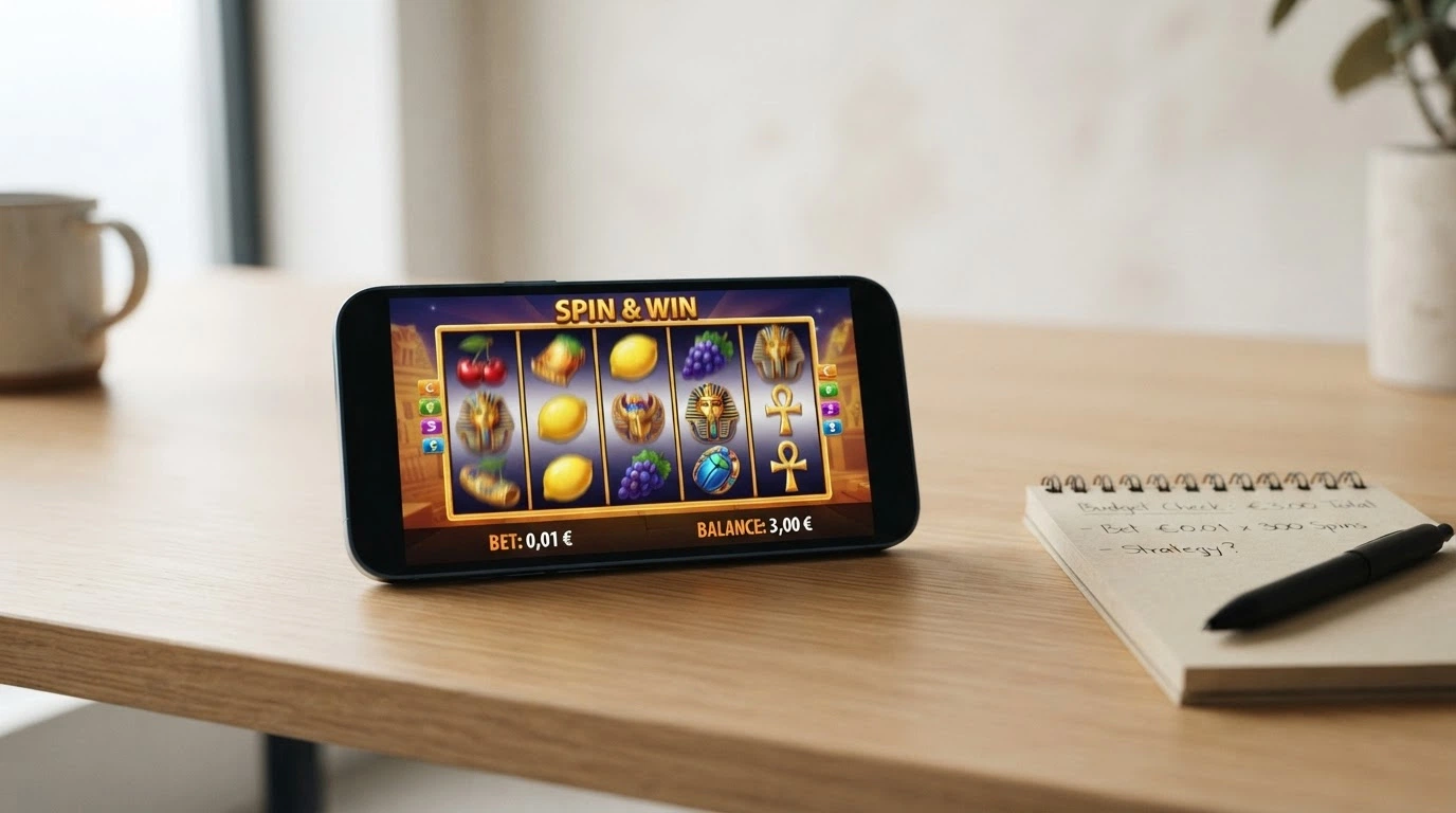 Una slot machine online con l'indicatore della puntata minima visibile sullo schermo, adatta a un bankroll da pochi euro
