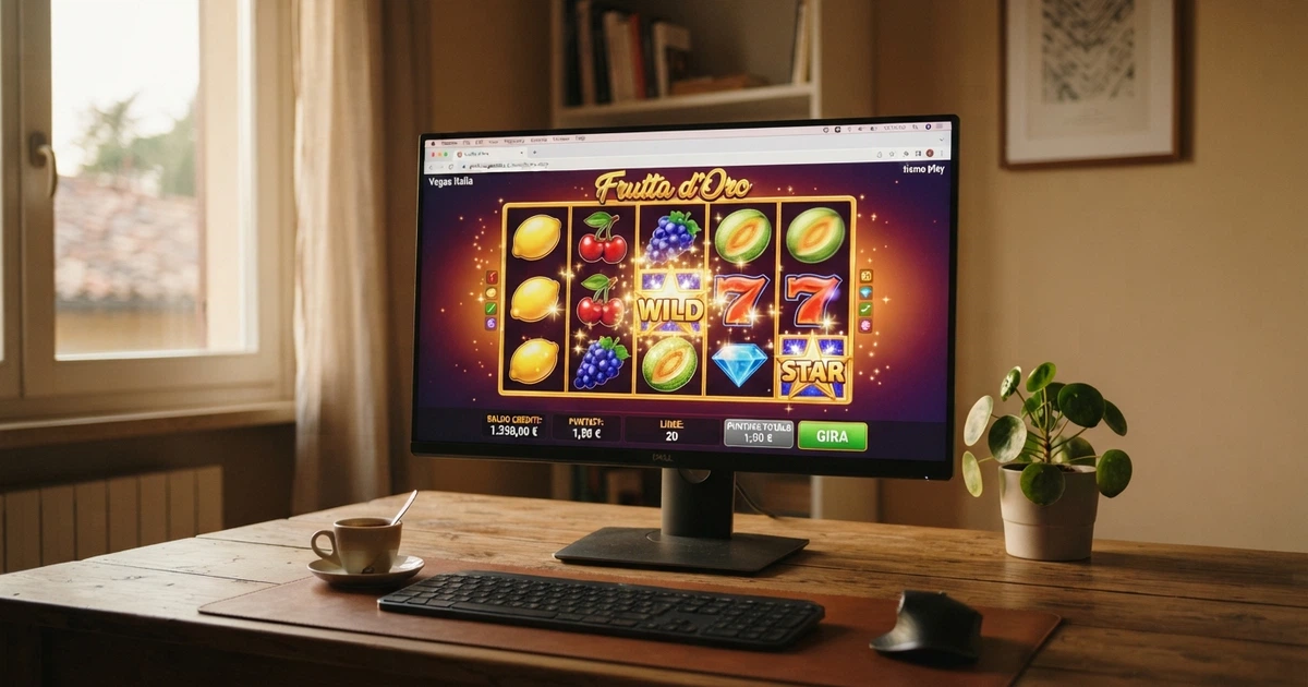 Una slot machine online in modalità demo su schermo di computer, con crediti virtuali visibili, nessuna finestra di registrazione aperta e il browser in evidenza