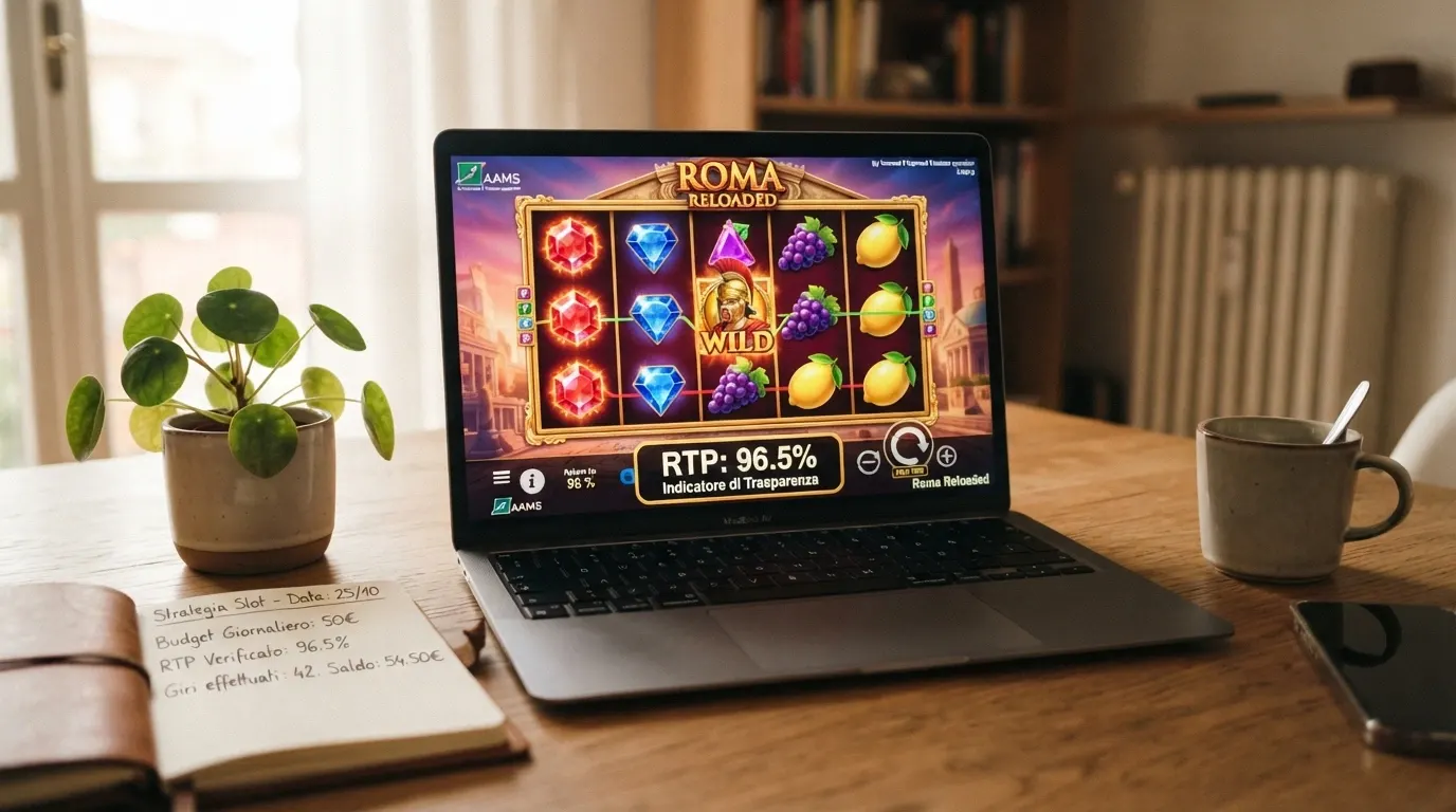 L'interfaccia di una slot machine online con il pannello informazioni aperto e il valore RTP ben visibile accanto alle regole di gioco