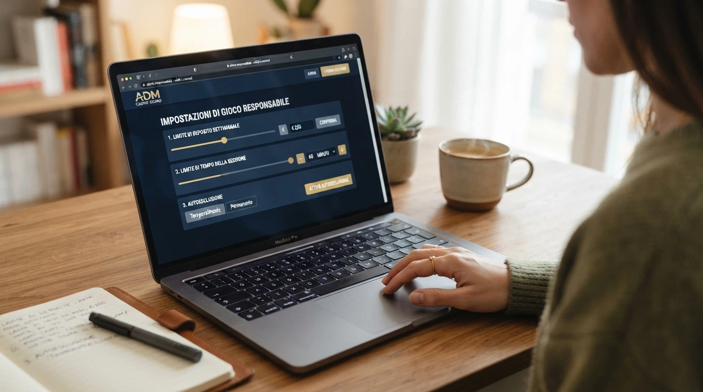 Il pannello di controllo di un casinò online con le opzioni per impostare limiti di deposito, limiti di tempo di gioco e il collegamento al Registro Unico degli Autoesclusi