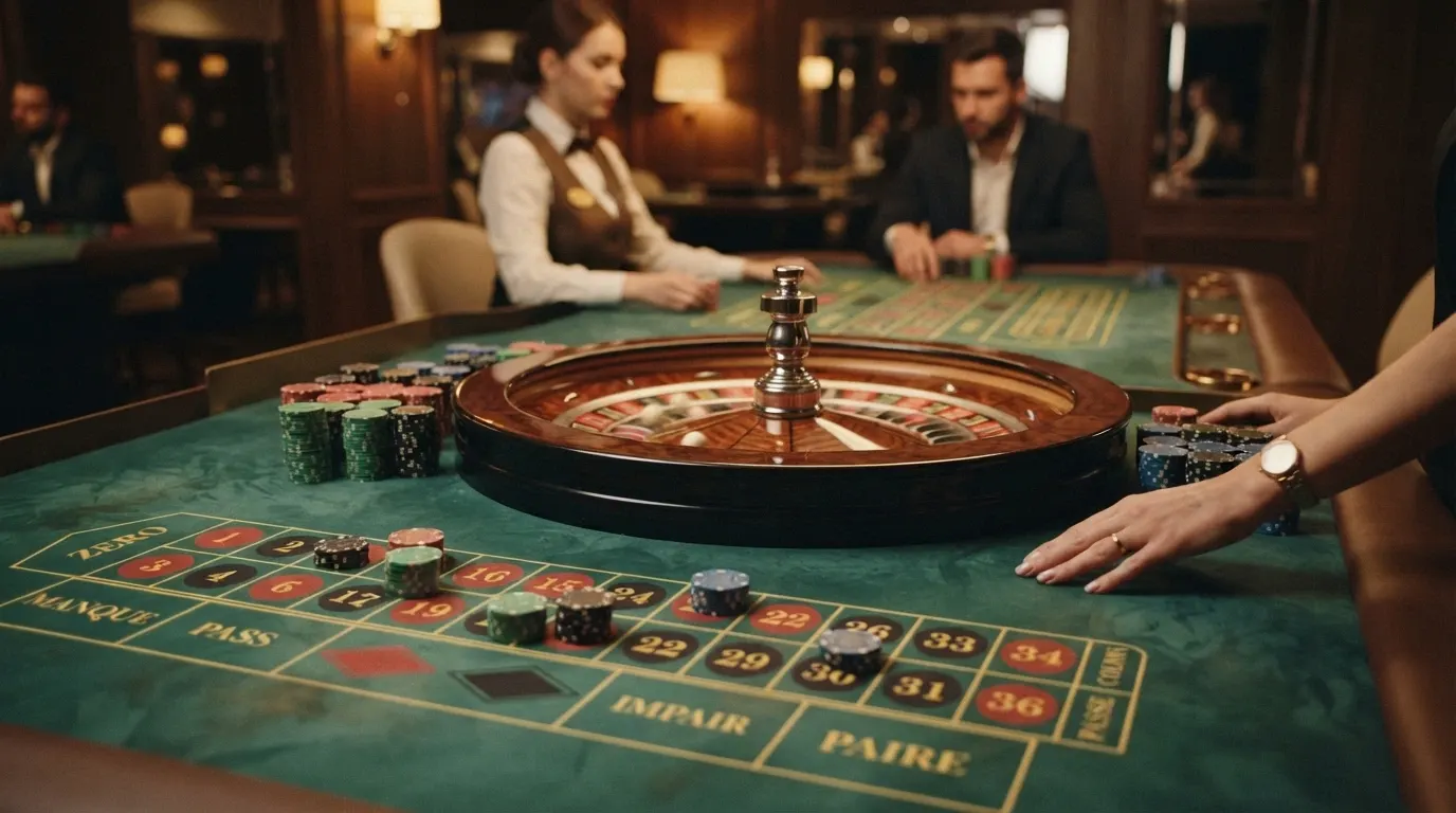 Tavolo di roulette europea in un casino online con numeri rossi e neri, panno verde e un solo zero