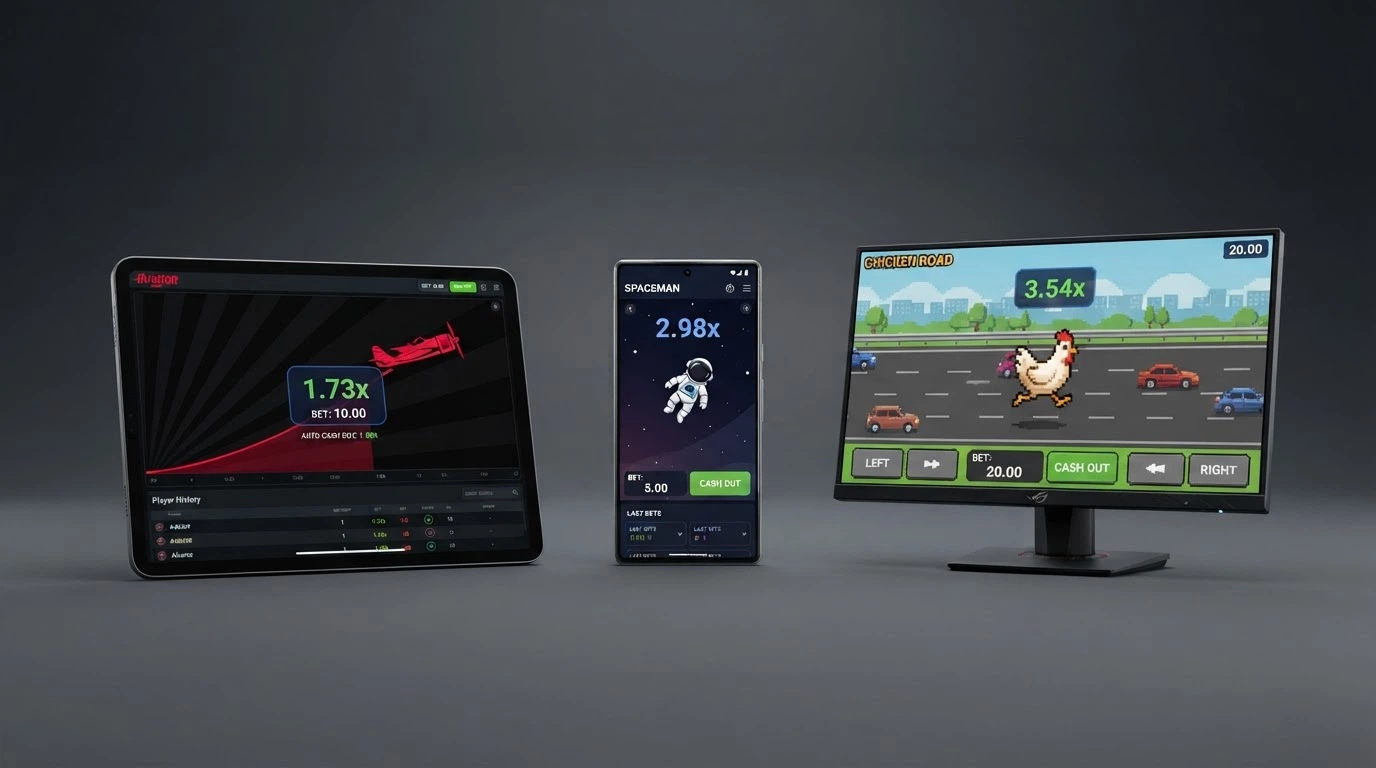 Una schermata comparativa dei principali crash game con aereo, razzo e gallina